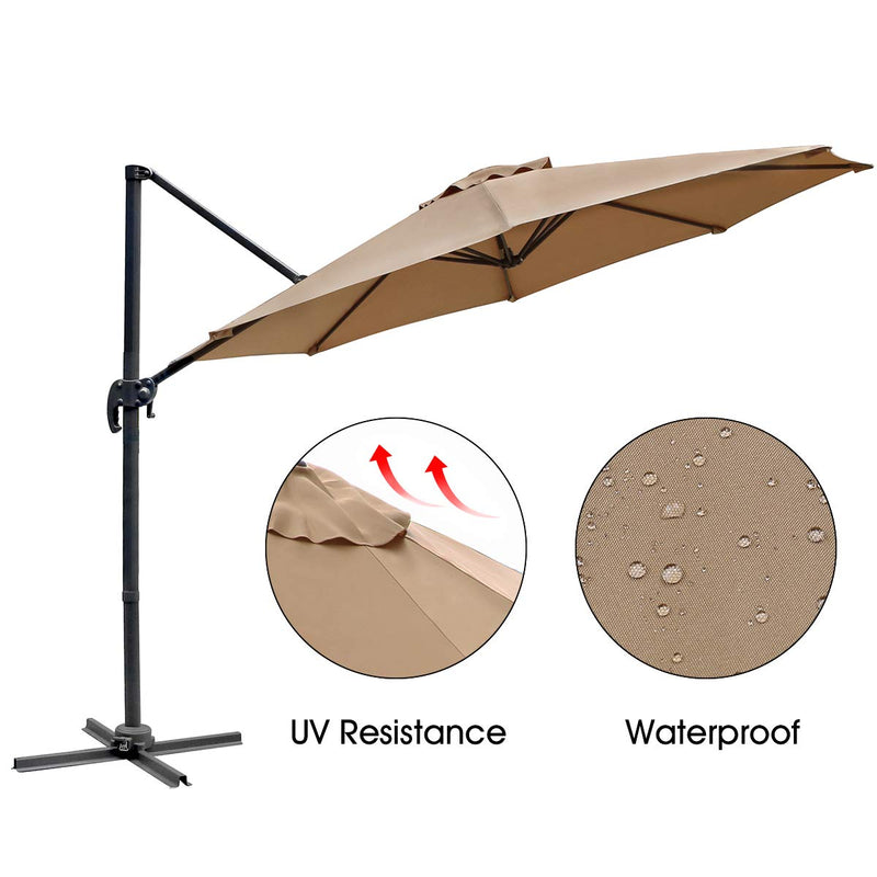 10ft  Patio Umbrellas Cantilever Outdoor Offset Umbrella 360 Degree Rotation, Beige