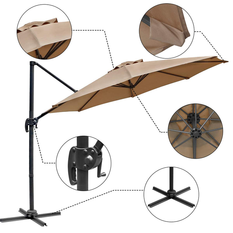 10ft  Patio Umbrellas Cantilever Outdoor Offset Umbrella 360 Degree Rotation, Beige