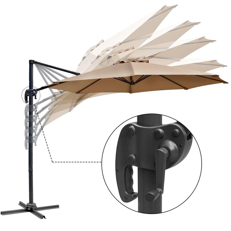 10ft  Patio Umbrellas Cantilever Outdoor Offset Umbrella 360 Degree Rotation, Beige