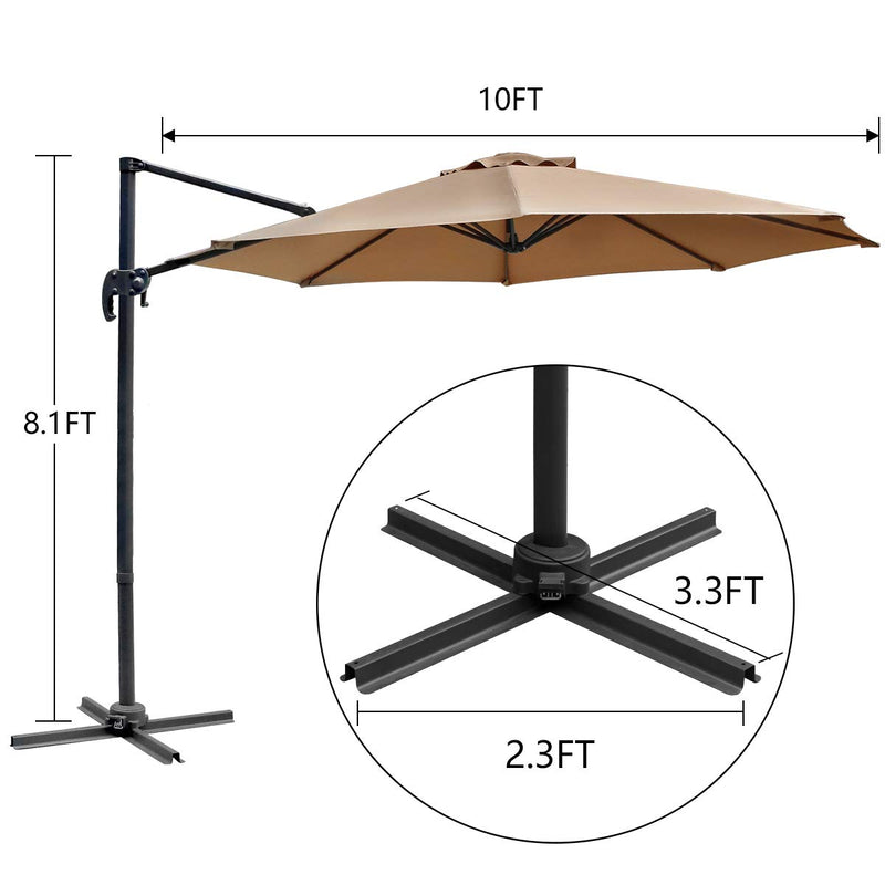 10ft  Patio Umbrellas Cantilever Outdoor Offset Umbrella 360 Degree Rotation, Beige