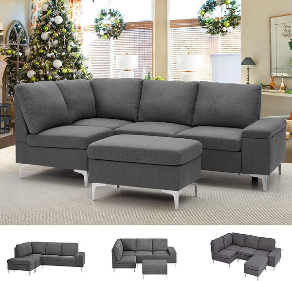 Left Facing Sectional Sofa with Ottoman