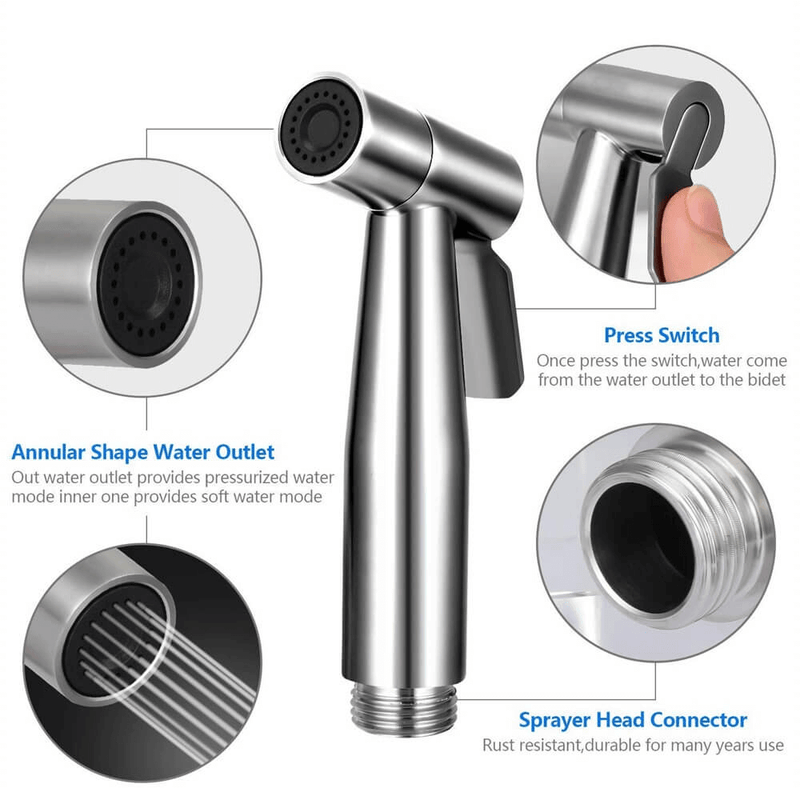 Hand Held Bidet Sprayer for Toilet for Pet Wash Baby Diaper Cloth Stainless Steel