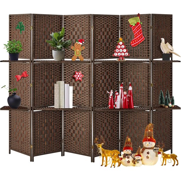 6 Panel Room Divider in Brown