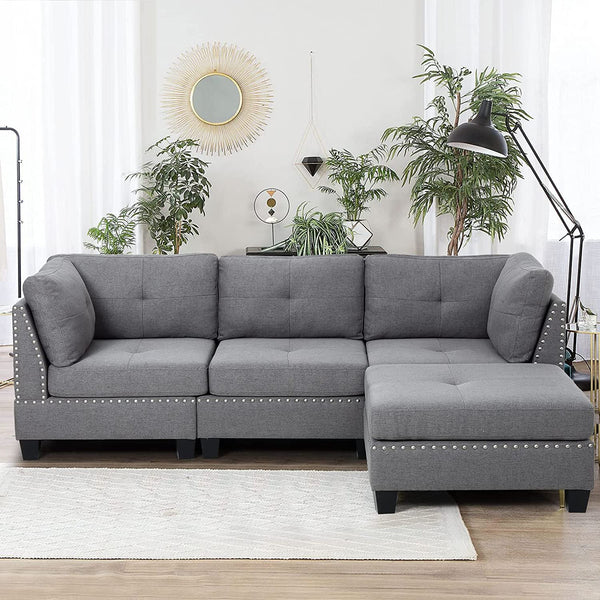 YODOLLA 88.6" Gray Sectional Sofa