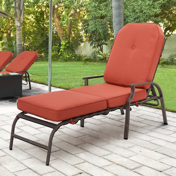 Adjustable Patio Lounge Chair in Red