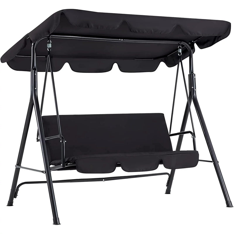 3-Seat Outdoor Steel Porch Swing with Canopy