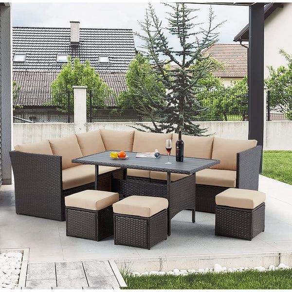 AECOJOY 7 Piece Patio Conversation Set in Beige