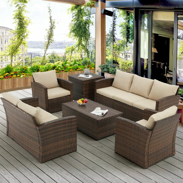 6 Pieces Outdoor Furniture Set with Two Storage Boxes in Beige