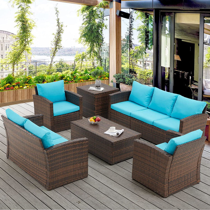6 Pieces Outdoor Furniture Set with Two Storage Boxes