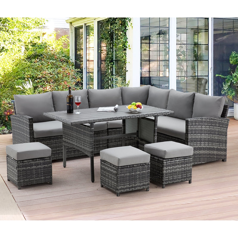 7-Piece Patio Dining Set Wicker Sectional Sofa  in Gray