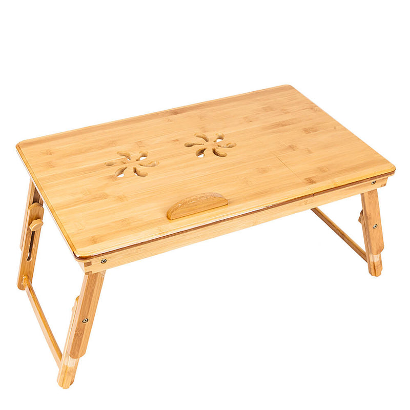 Double Flowers Engraving Adjustable Bamboo Computer Desk, 21 inches