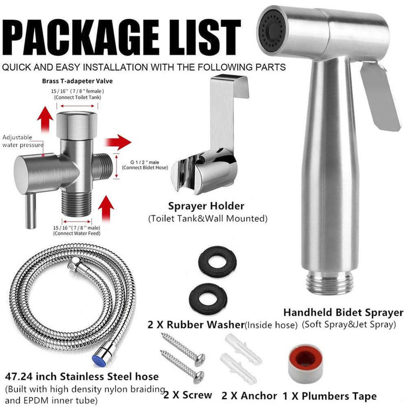 Hand Held Bidet Sprayer for Toilet for Pet Wash Baby Diaper Cloth Stainless Steel