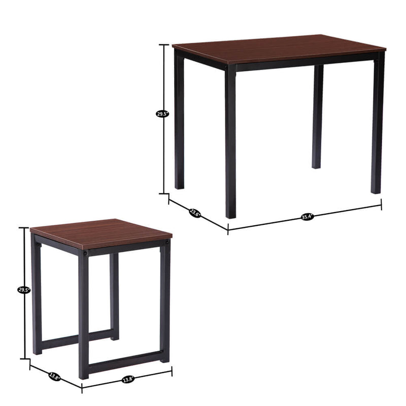Simple Wood Grain 75cm High Three-Piece Dining Table And Chair Light Walnut Color