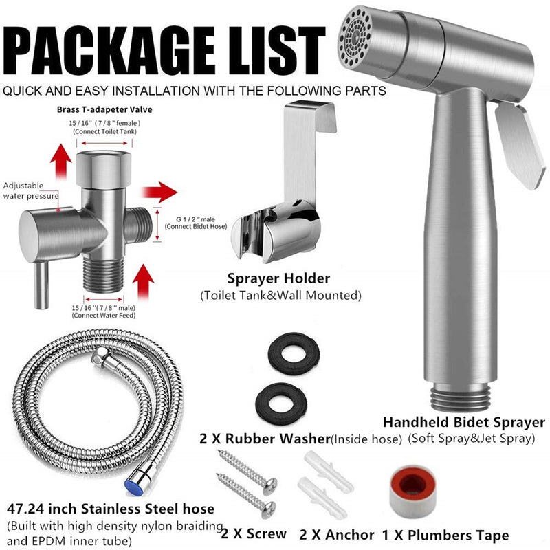 Handheld Bidet Sprayer Set for Toilets Stainless Steel Spray Wash for Feminine Hygiene