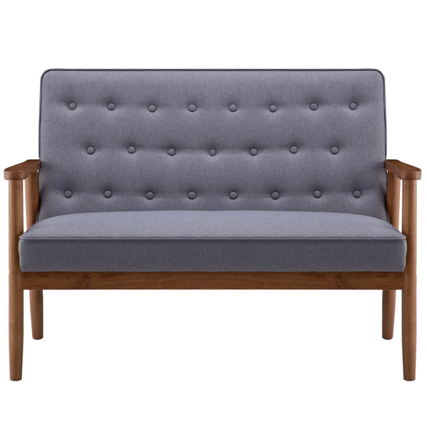 Retro Mid-Century Modern Wood 2-Seater Loveseat Chair Leisure Light Gray Fabric