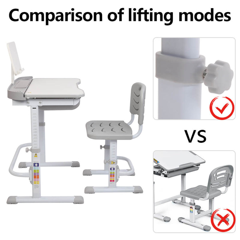 Lifting Table Can Tilt Children Learning Table and Chair Gray with Reading Stand