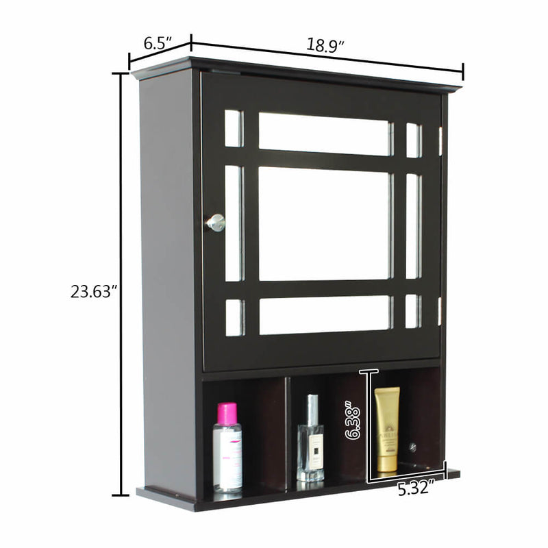 Single Door Three Compartment Storage Bathroom Cabinet brown