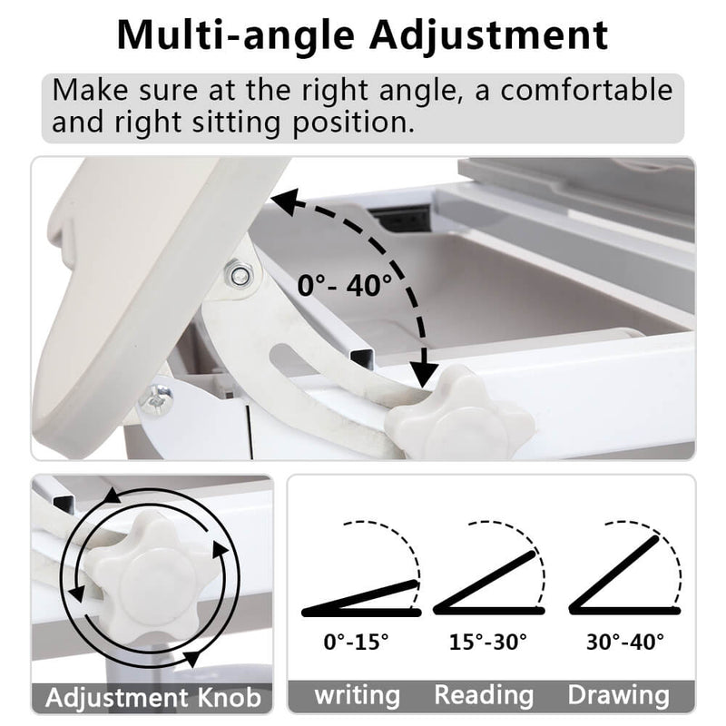 Lifting Table Can Tilt Children Learning Table and Chair Gray with Reading Stand