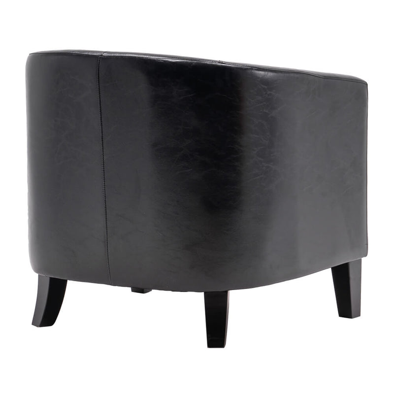 Modern Tub Barrel Accent Chair Upholstered Faux Leather with Nail Head, Black