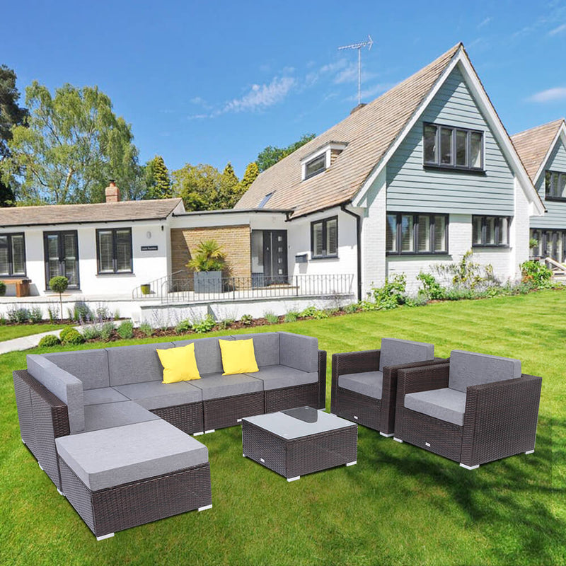 9 Pcs Outdoor Furniture Rattan Wicker Sofa Patio Couch Set