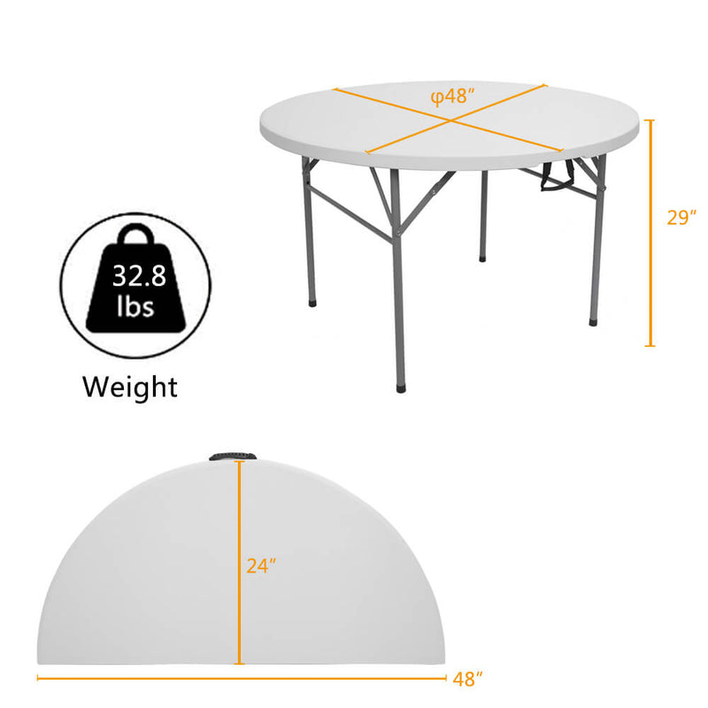 48 inches Round Folding Table Outdoor Folding Utility Table White