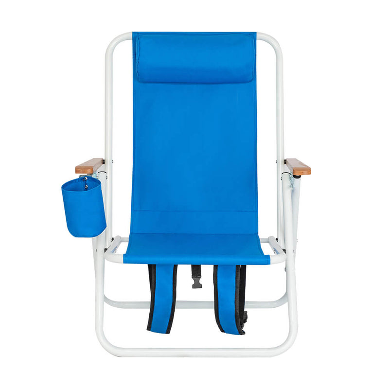 Backpack Folding Beach Chair, Camping Pool Chairs with Armrest & Padded Headrest Cup Holder Blue