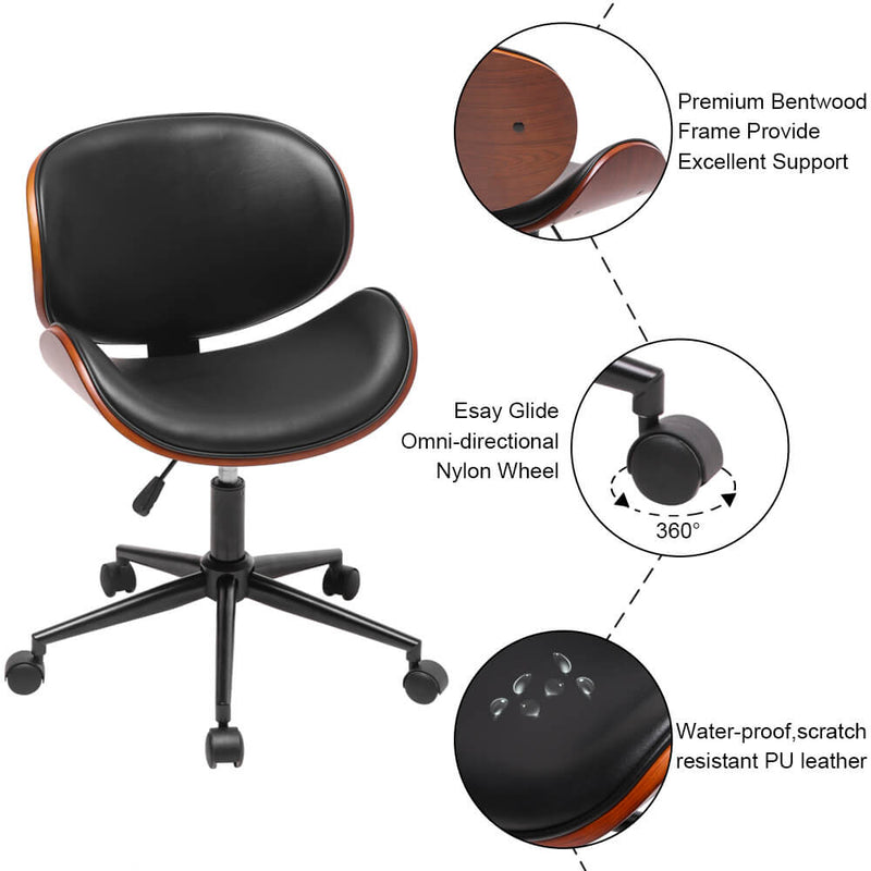 Walnut Bentwood Adjustable Height Office Chairs Barstool with Curved Back
