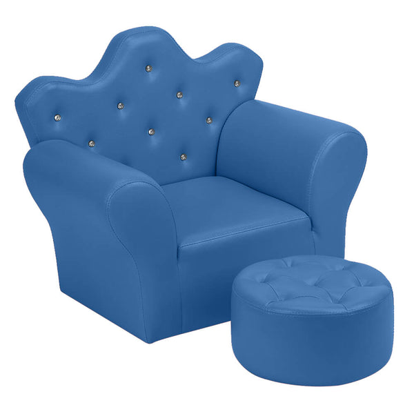 Kids Sofa With Upholstered Armchair with Ottoman Embedded Crystal Blue