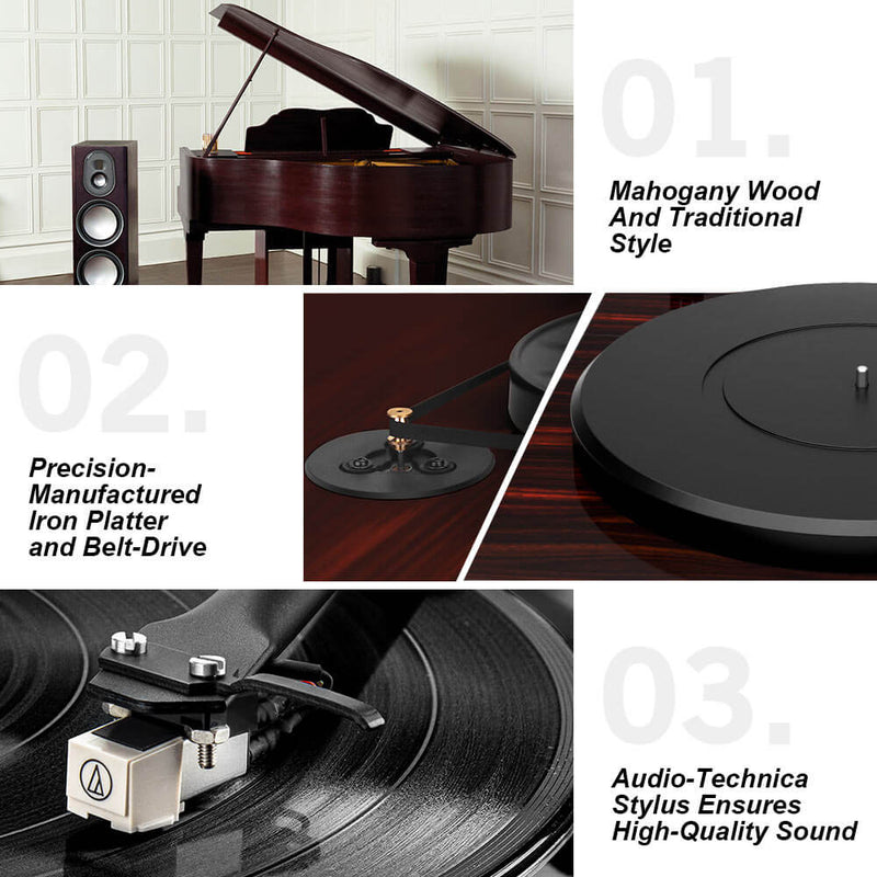 Bluetooth Turntable Stereo Record Player with Built-in 2-Speed Phono Preamp Black