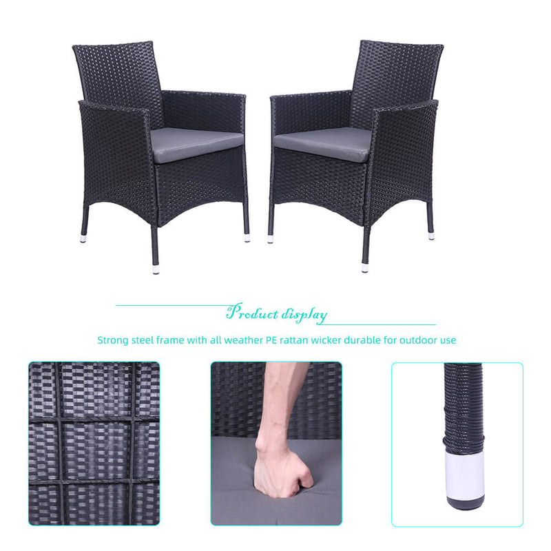 2-Piece Single Backrest Patio Dining Chairs, Rattan Sofa Conversation Set with Cushions, Black