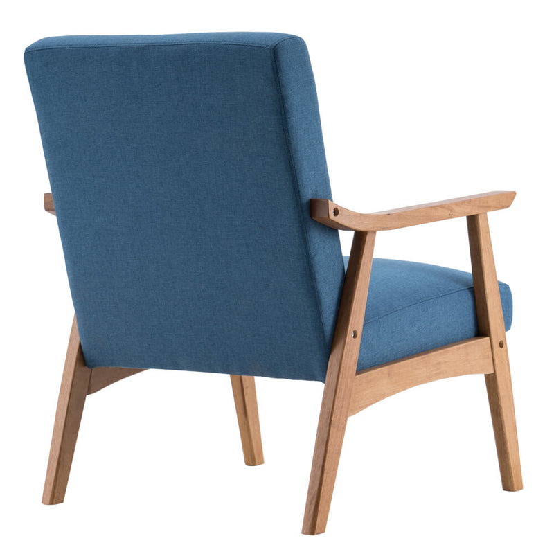 Mid-Century Modern Accent Armchair Solid Hardwood Upholstered Linen Lounge Chair, Navy Blue