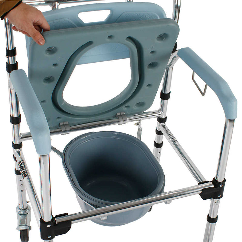 4 in 1 Multifunctional Aluminum Elder People Commode Chair Bath Chair Light Blue