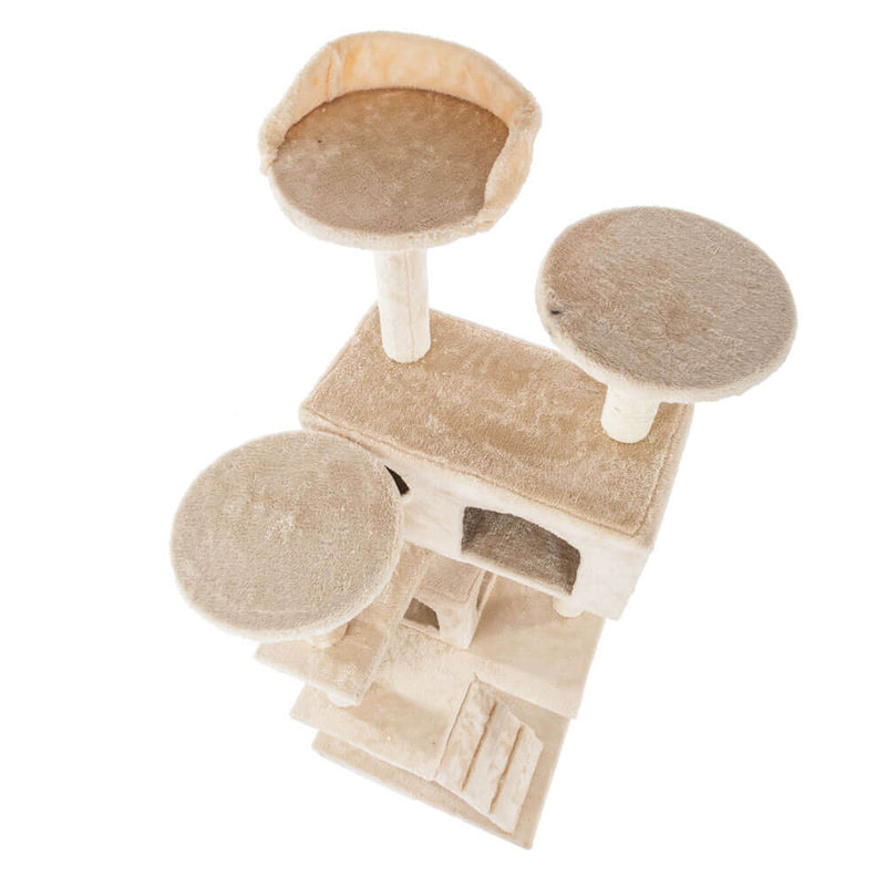 Solid Cute Sisal Rope Plush Cat Climb Tree Cat Tower Beige 52 inches