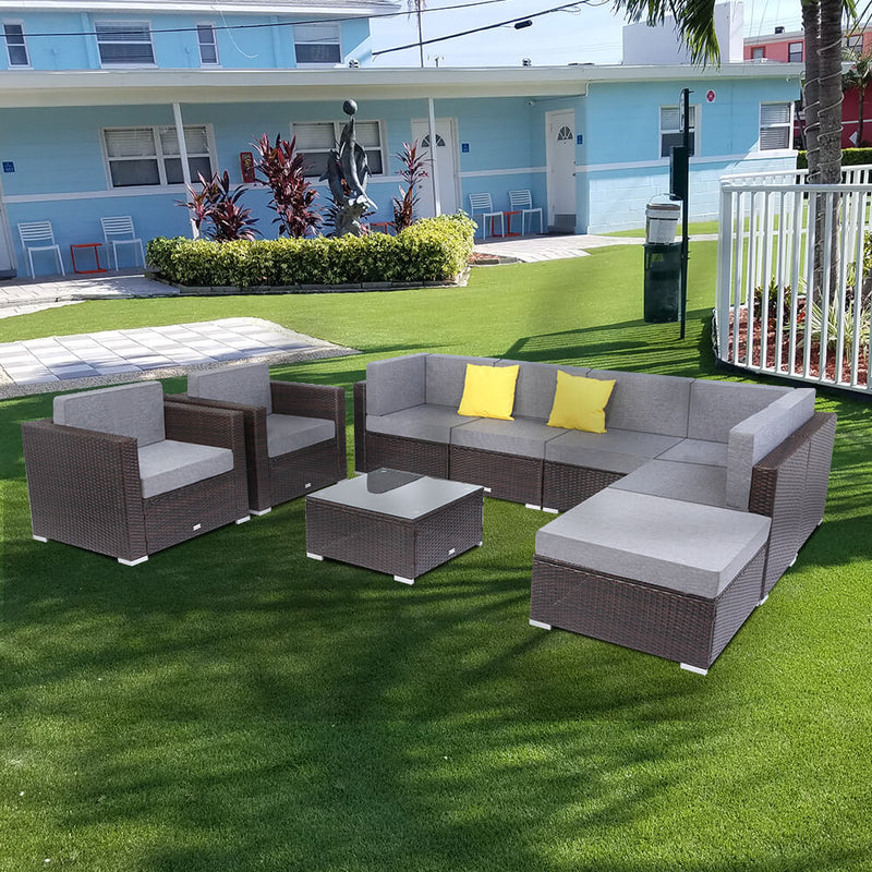 9 Pcs Outdoor Furniture Rattan Wicker Sofa Patio Couch Set
