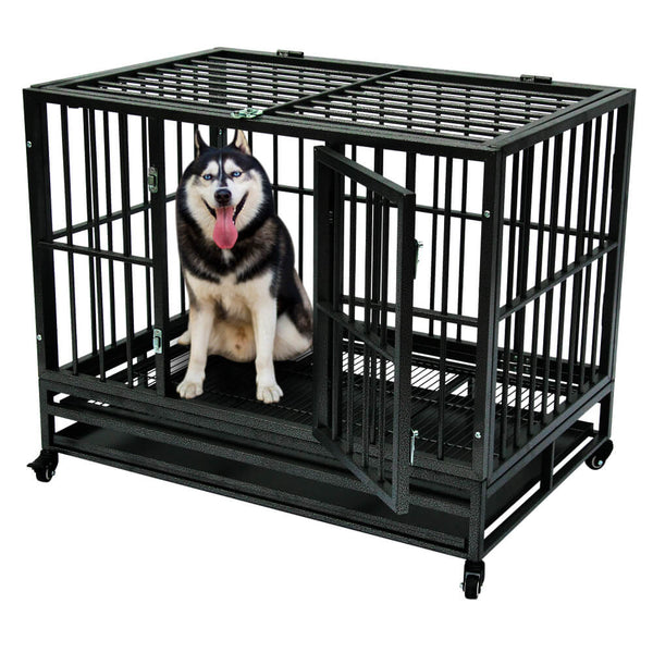 36” Heavy Duty Dog Cage Crates Metal Dog or Pet Crate Kennel with Tray Black