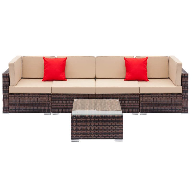 5 Pieces Rattan Sectional Sofa Set, Outdoor Furniture Sets, Brown Gradient