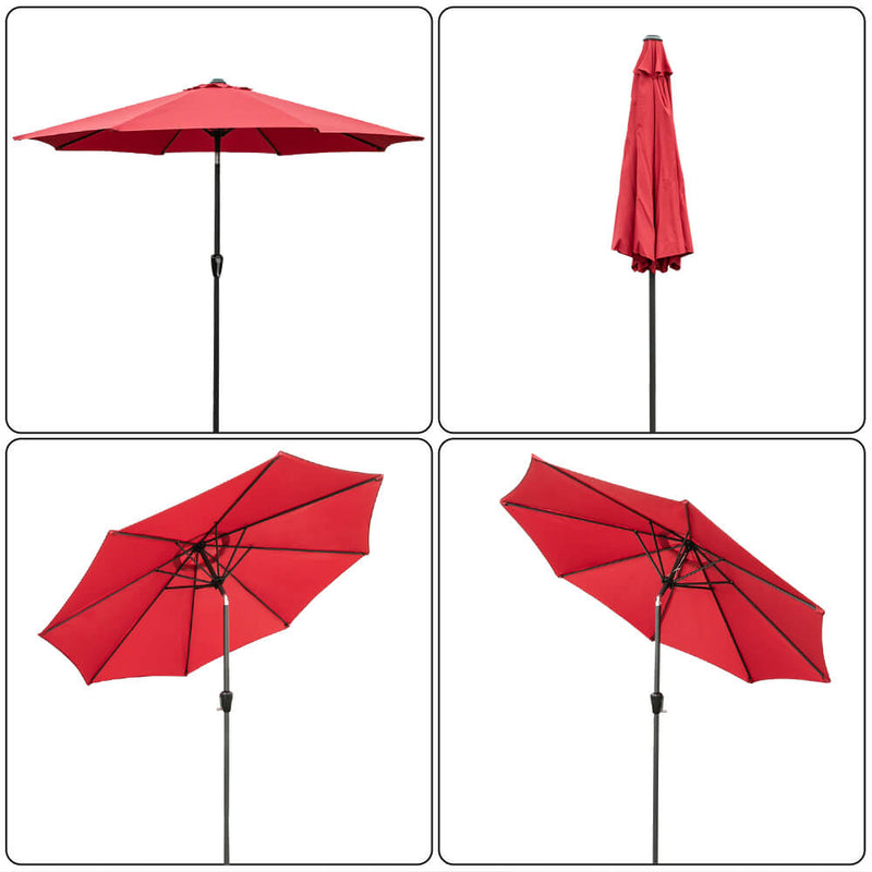 9ft Patio Umbrella Market Umbrellas Large Outdoor Umbrella with Push Button Tilt and Crank, Red