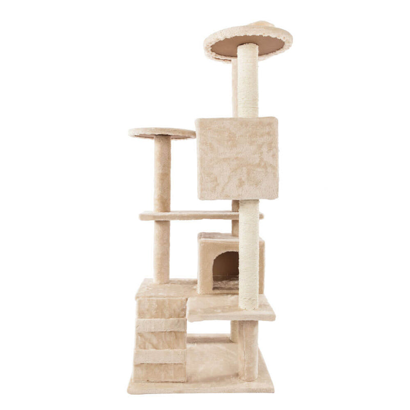 Solid Cute Sisal Rope Plush Cat Climb Tree Cat Tower Beige 52 inches