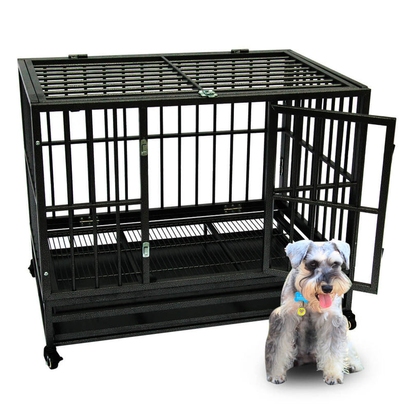 36” Heavy Duty Dog Cage Crates Metal Dog or Pet Crate Kennel with Tray Black