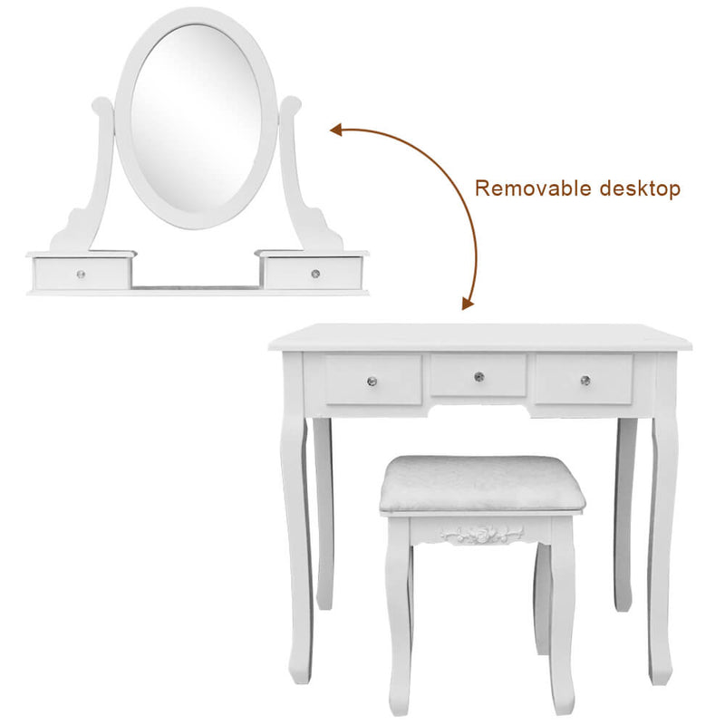 Single Mirror 5 Drawers Dressing Table, White