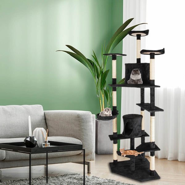 Solid Cute Sisal Rope Plush Cat Climb Tree Cat Tower Black 80 inches