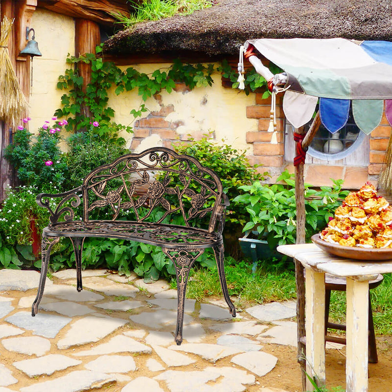 2-Seat Aluminum Outdoor Park Leisure Rose Chair 38 inches, Courtyard Decoration Bench