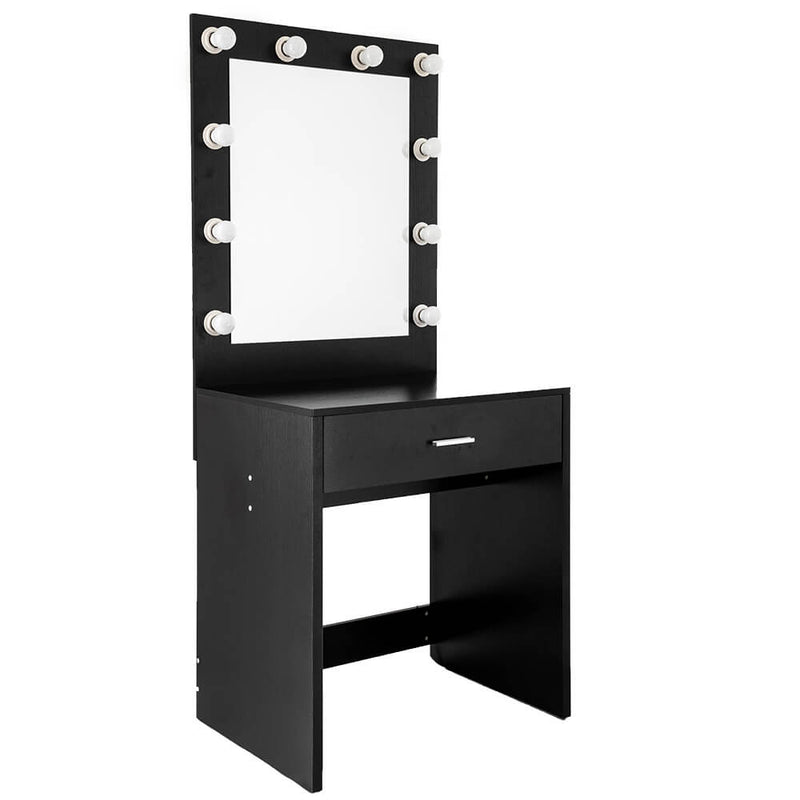 Large Mirror Single Drawer Dressing Table Black with Light Cannon, Black