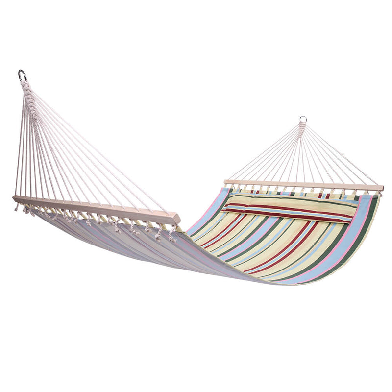 2 Person Double Hammock Bed with Wood Spreader Bar, Portable Patio Swing Hammocks (Beige)
