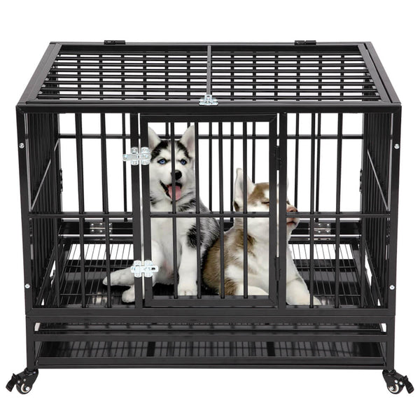 36” Heavy Duty Dog Cage Crates Metal Dog or Pet Crate Kennel with Tray Black