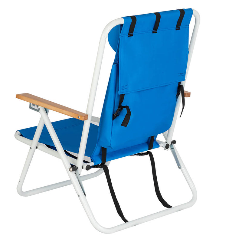 Backpack Folding Beach Chair, Camping Pool Chairs with Armrest & Padded Headrest Cup Holder Blue