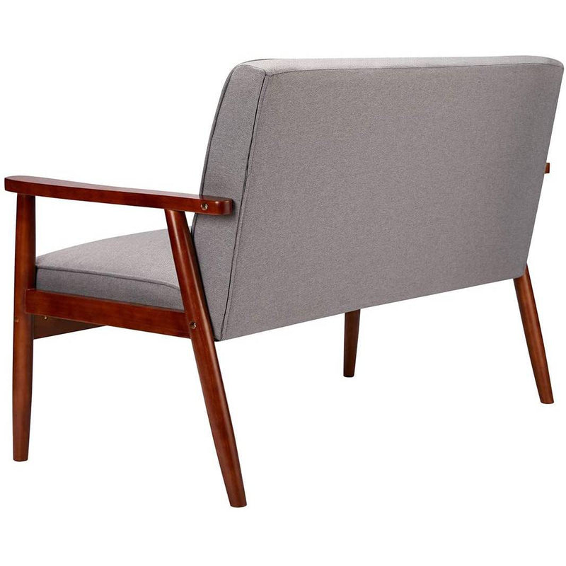 Mid-Century Retro Fabric Loveseat Accent Chair Tufted Back Living Room Sofa Wooden Arm Chair Grey