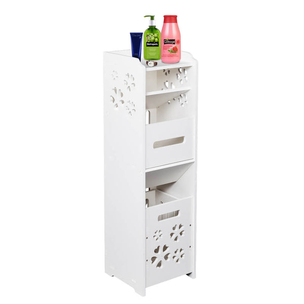 3-tier Bathroom Storage Cabinet with Garbage Can 10x10*31 inches White