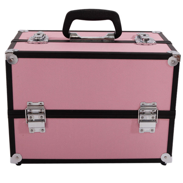 Aluminum Alloy Makeup Train Case Jewelry Box Organizer Pink
