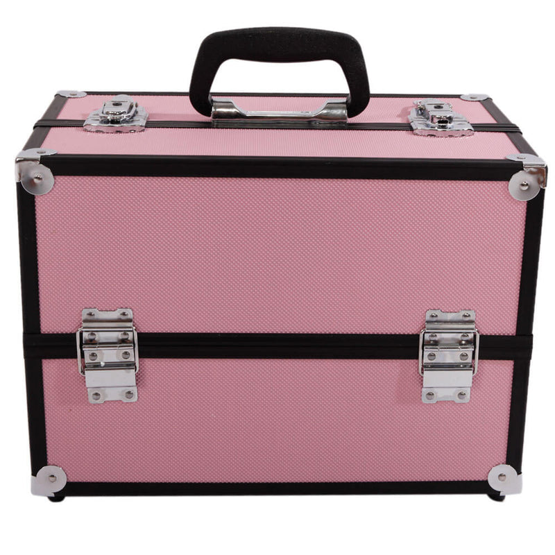 Aluminum Alloy Makeup Train Case Jewelry Box Organizer Pink